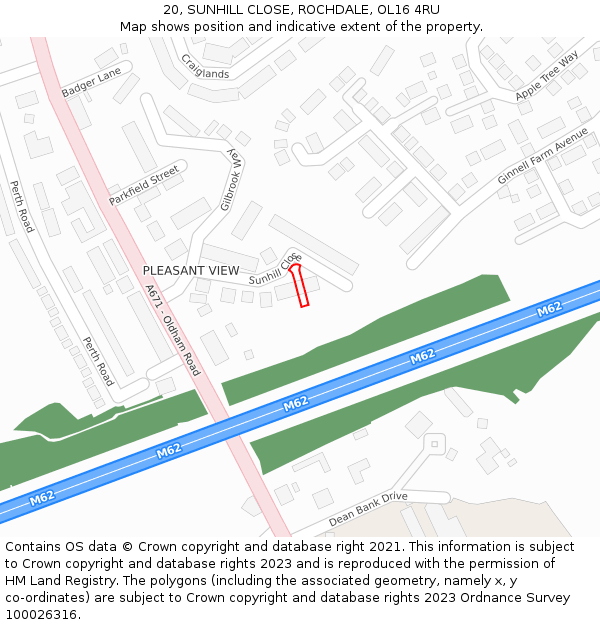 20, SUNHILL CLOSE, ROCHDALE, OL16 4RU: Location map and indicative extent of plot