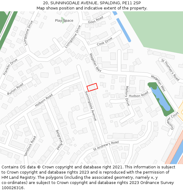 20, SUNNINGDALE AVENUE, SPALDING, PE11 2SP: Location map and indicative extent of plot