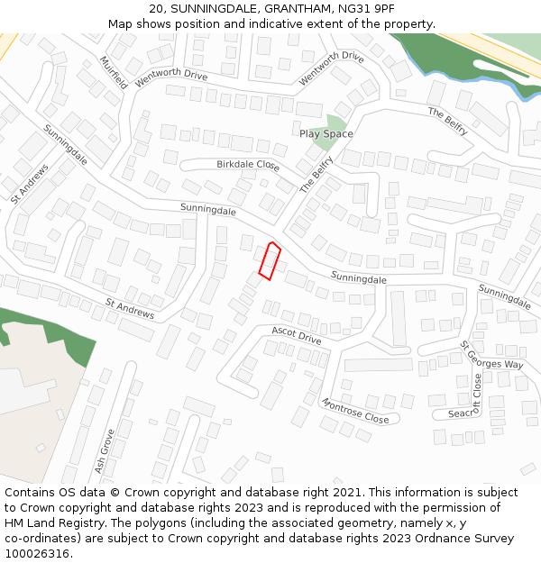 20, SUNNINGDALE, GRANTHAM, NG31 9PF: Location map and indicative extent of plot