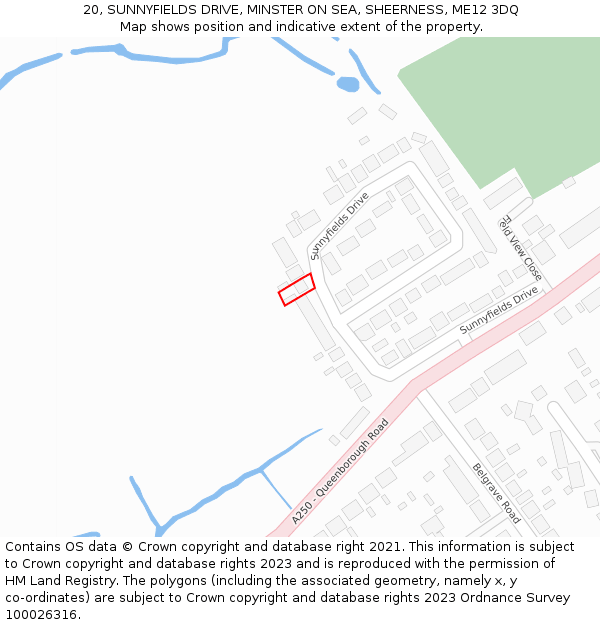 20, SUNNYFIELDS DRIVE, MINSTER ON SEA, SHEERNESS, ME12 3DQ: Location map and indicative extent of plot