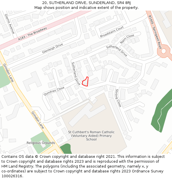 20, SUTHERLAND DRIVE, SUNDERLAND, SR4 8RJ: Location map and indicative extent of plot