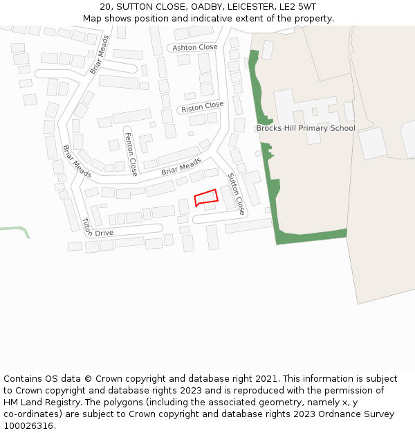 20, SUTTON CLOSE, OADBY, LEICESTER, LE2 5WT: Location map and indicative extent of plot