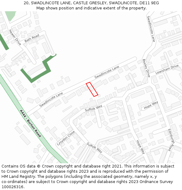 20, SWADLINCOTE LANE, CASTLE GRESLEY, SWADLINCOTE, DE11 9EG: Location map and indicative extent of plot