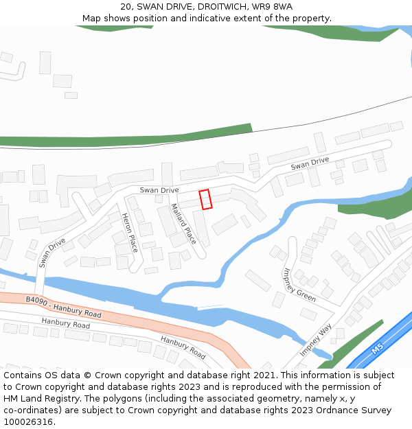 20, SWAN DRIVE, DROITWICH, WR9 8WA: Location map and indicative extent of plot