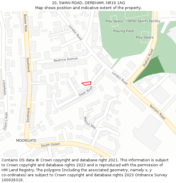 20, SWAN ROAD, DEREHAM, NR19 1AG: Location map and indicative extent of plot