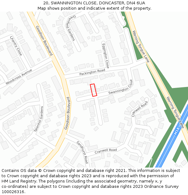 20, SWANNINGTON CLOSE, DONCASTER, DN4 6UA: Location map and indicative extent of plot