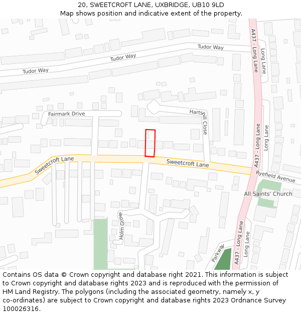 20, SWEETCROFT LANE, UXBRIDGE, UB10 9LD: Location map and indicative extent of plot