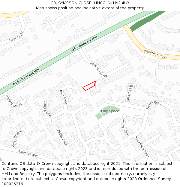 20, SYMPSON CLOSE, LINCOLN, LN2 4UY: Location map and indicative extent of plot