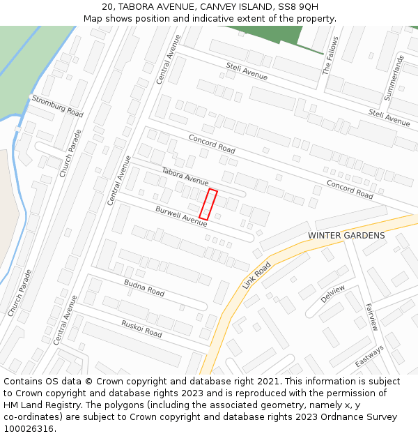 20, TABORA AVENUE, CANVEY ISLAND, SS8 9QH: Location map and indicative extent of plot