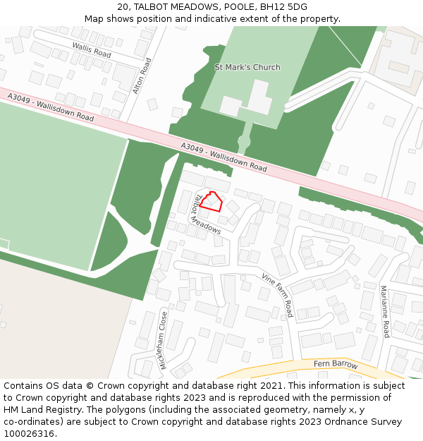 20, TALBOT MEADOWS, POOLE, BH12 5DG: Location map and indicative extent of plot