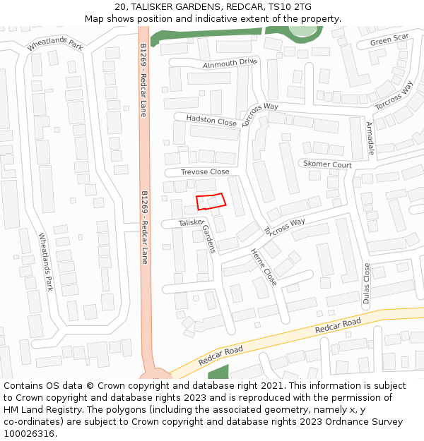 20, TALISKER GARDENS, REDCAR, TS10 2TG: Location map and indicative extent of plot