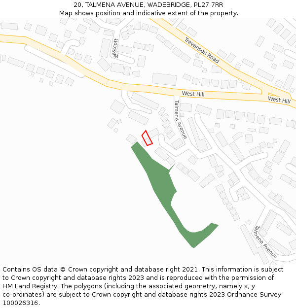 20, TALMENA AVENUE, WADEBRIDGE, PL27 7RR: Location map and indicative extent of plot