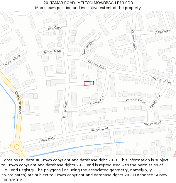 20, TAMAR ROAD, MELTON MOWBRAY, LE13 0DR: Location map and indicative extent of plot