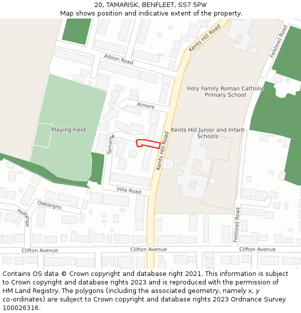 20, TAMARISK, BENFLEET, SS7 5PW: Location map and indicative extent of plot