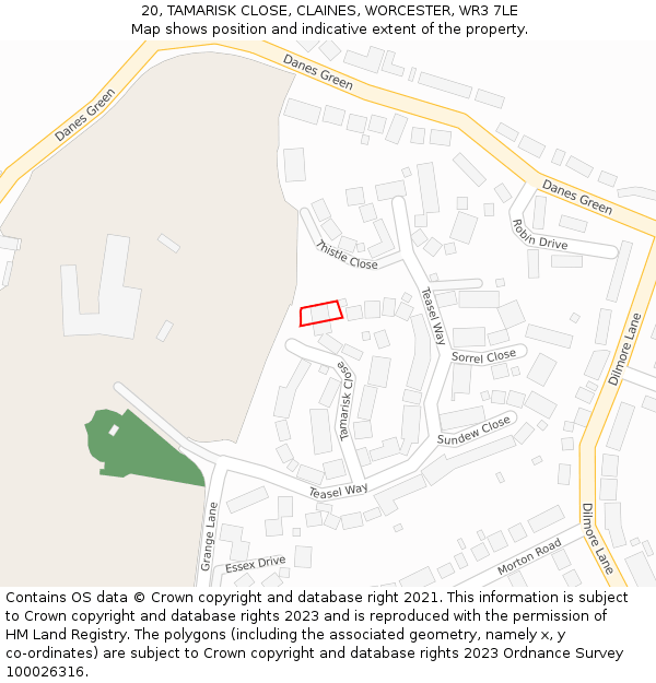 20, TAMARISK CLOSE, CLAINES, WORCESTER, WR3 7LE: Location map and indicative extent of plot
