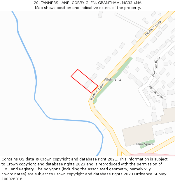 20, TANNERS LANE, CORBY GLEN, GRANTHAM, NG33 4NA: Location map and indicative extent of plot