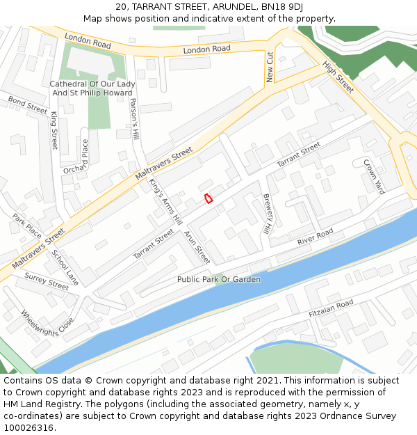 20, TARRANT STREET, ARUNDEL, BN18 9DJ: Location map and indicative extent of plot