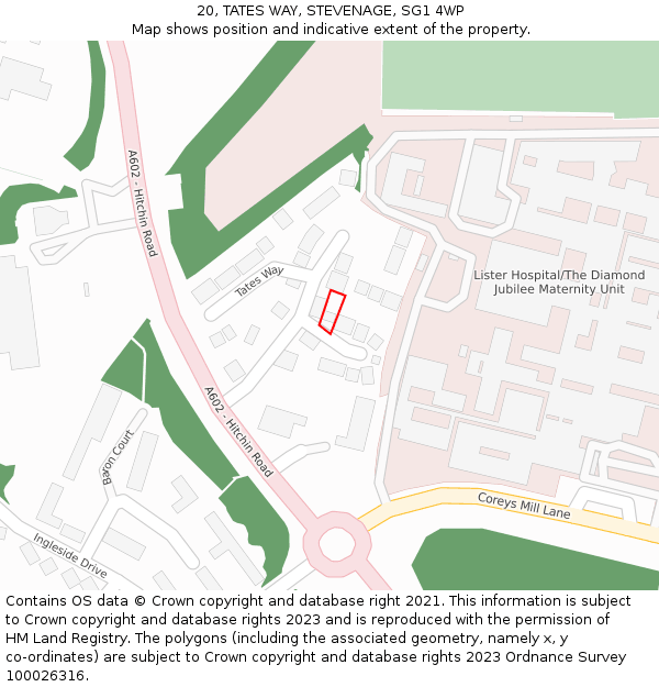 20, TATES WAY, STEVENAGE, SG1 4WP: Location map and indicative extent of plot