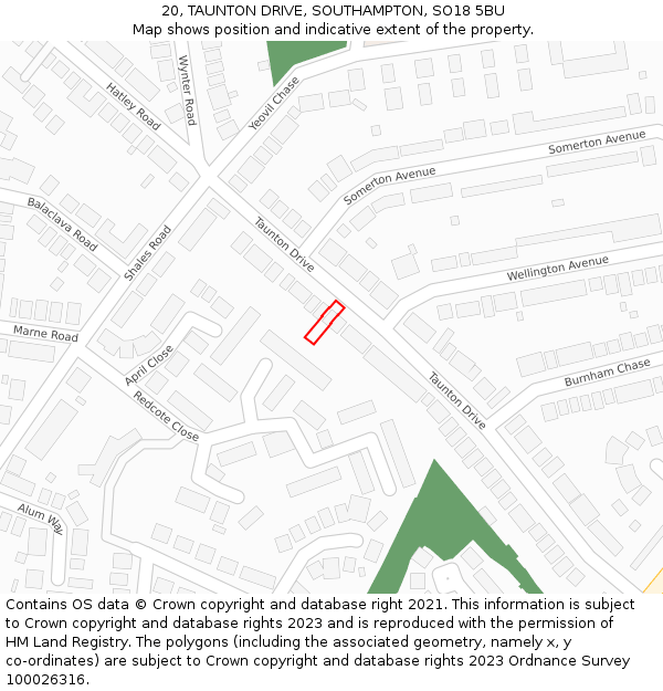 20, TAUNTON DRIVE, SOUTHAMPTON, SO18 5BU: Location map and indicative extent of plot