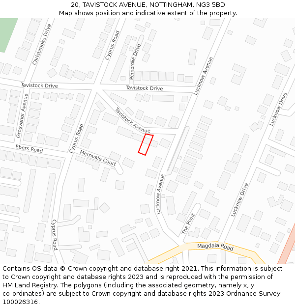 20, TAVISTOCK AVENUE, NOTTINGHAM, NG3 5BD: Location map and indicative extent of plot