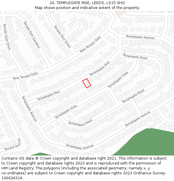 20, TEMPLEGATE RISE, LEEDS, LS15 0HG: Location map and indicative extent of plot