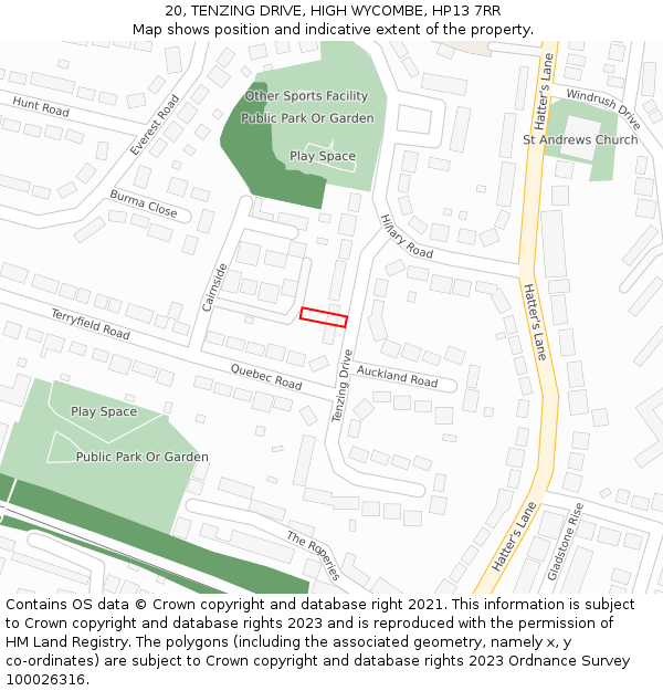 20, TENZING DRIVE, HIGH WYCOMBE, HP13 7RR: Location map and indicative extent of plot