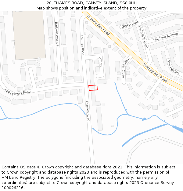20, THAMES ROAD, CANVEY ISLAND, SS8 0HH: Location map and indicative extent of plot