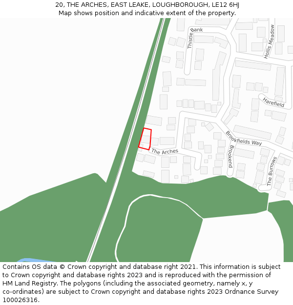 20, THE ARCHES, EAST LEAKE, LOUGHBOROUGH, LE12 6HJ: Location map and indicative extent of plot