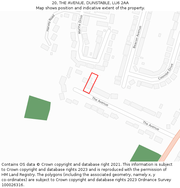 20, THE AVENUE, DUNSTABLE, LU6 2AA: Location map and indicative extent of plot