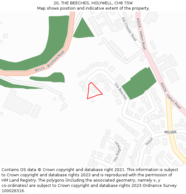 20, THE BEECHES, HOLYWELL, CH8 7SW: Location map and indicative extent of plot