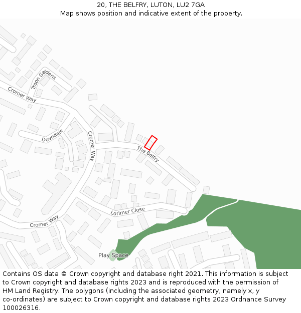 20, THE BELFRY, LUTON, LU2 7GA: Location map and indicative extent of plot