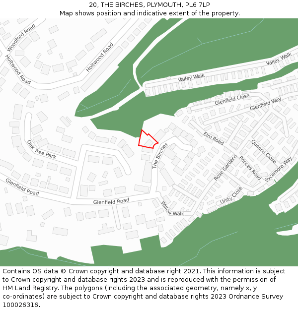 20, THE BIRCHES, PLYMOUTH, PL6 7LP: Location map and indicative extent of plot