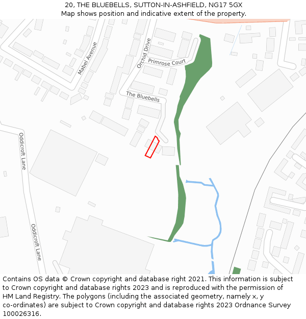 20, THE BLUEBELLS, SUTTON-IN-ASHFIELD, NG17 5GX: Location map and indicative extent of plot