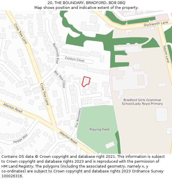 20, THE BOUNDARY, BRADFORD, BD8 0BQ: Location map and indicative extent of plot