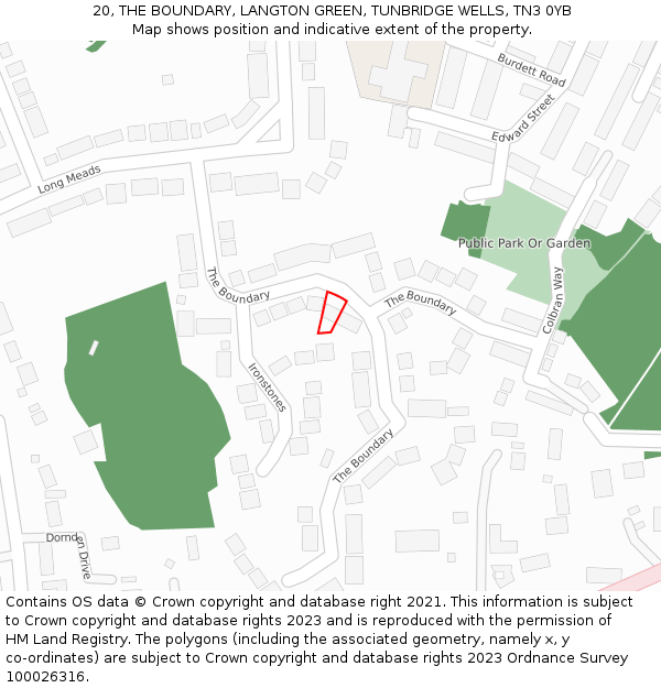 20, THE BOUNDARY, LANGTON GREEN, TUNBRIDGE WELLS, TN3 0YB: Location map and indicative extent of plot