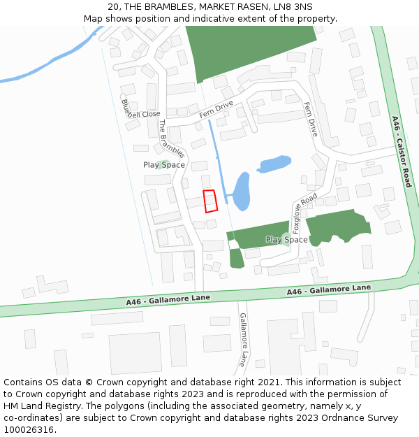 20, THE BRAMBLES, MARKET RASEN, LN8 3NS: Location map and indicative extent of plot