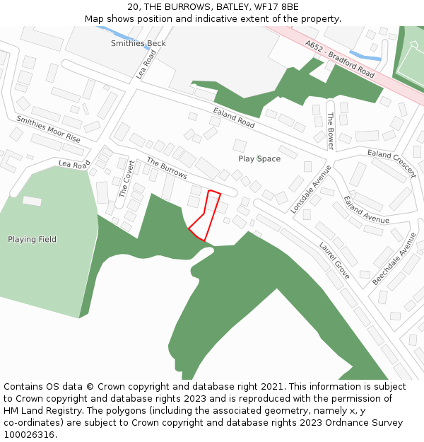 20, THE BURROWS, BATLEY, WF17 8BE: Location map and indicative extent of plot