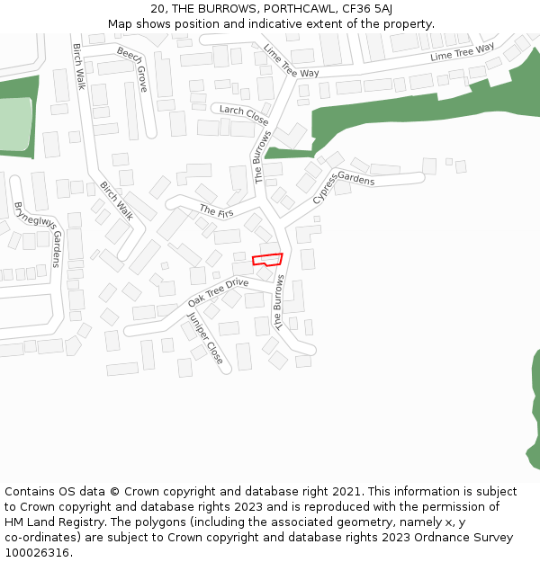20, THE BURROWS, PORTHCAWL, CF36 5AJ: Location map and indicative extent of plot