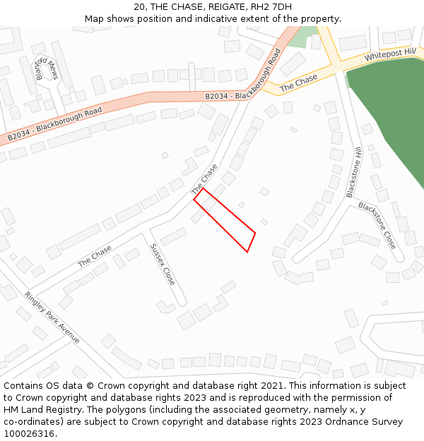 20, THE CHASE, REIGATE, RH2 7DH: Location map and indicative extent of plot