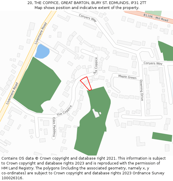 20, THE COPPICE, GREAT BARTON, BURY ST. EDMUNDS, IP31 2TT: Location map and indicative extent of plot