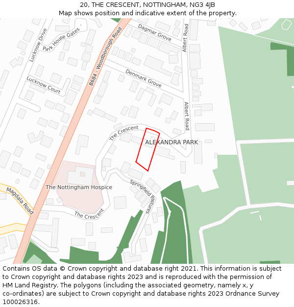 20, THE CRESCENT, NOTTINGHAM, NG3 4JB: Location map and indicative extent of plot