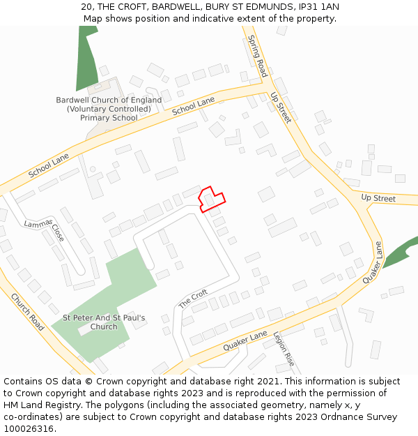 20, THE CROFT, BARDWELL, BURY ST EDMUNDS, IP31 1AN: Location map and indicative extent of plot