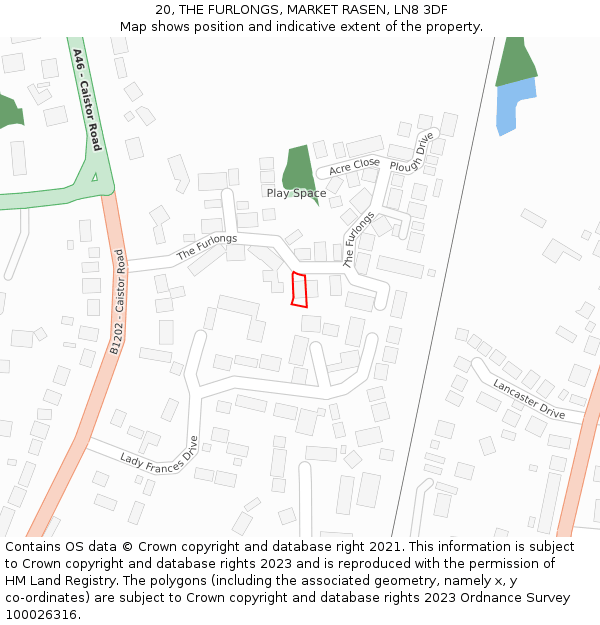 20, THE FURLONGS, MARKET RASEN, LN8 3DF: Location map and indicative extent of plot