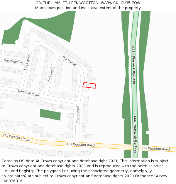 20, THE HAMLET, LEEK WOOTTON, WARWICK, CV35 7QW: Location map and indicative extent of plot