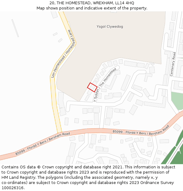 20, THE HOMESTEAD, WREXHAM, LL14 4HQ: Location map and indicative extent of plot