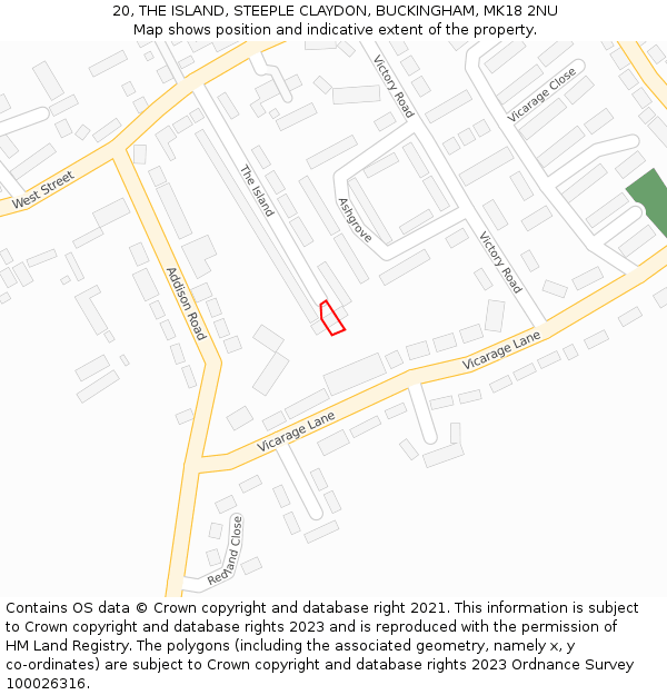 20, THE ISLAND, STEEPLE CLAYDON, BUCKINGHAM, MK18 2NU: Location map and indicative extent of plot