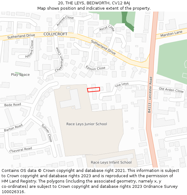 20, THE LEYS, BEDWORTH, CV12 8AJ: Location map and indicative extent of plot