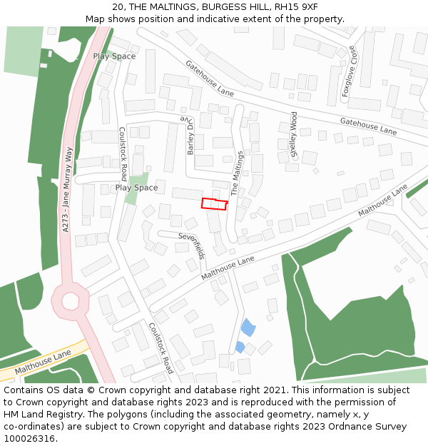 20, THE MALTINGS, BURGESS HILL, RH15 9XF: Location map and indicative extent of plot