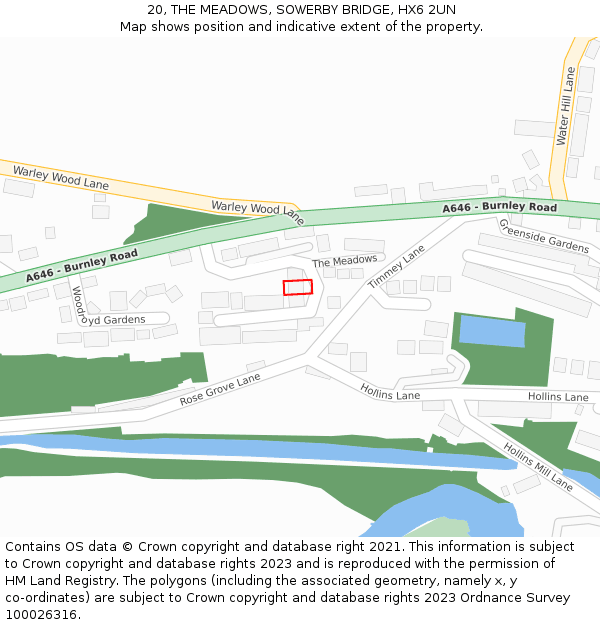 20, THE MEADOWS, SOWERBY BRIDGE, HX6 2UN: Location map and indicative extent of plot