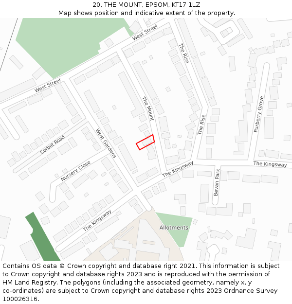 20, THE MOUNT, EPSOM, KT17 1LZ: Location map and indicative extent of plot